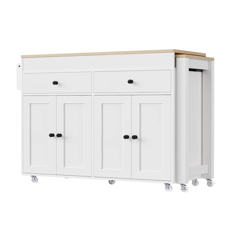74.5" Rolling Kitchen Island w/ Extendable Top,Spice Rack and Drawers