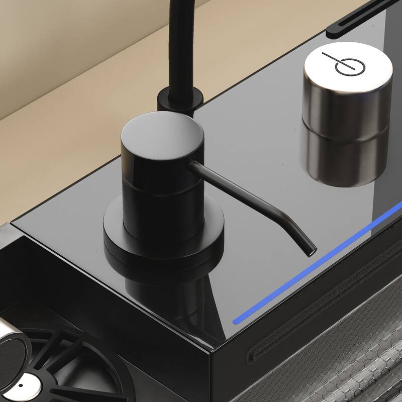 29.4 Inch Smart Kitchen Sink Workstation with LED Display, Multi-Function Faucet, Cutting Board & Drain Control