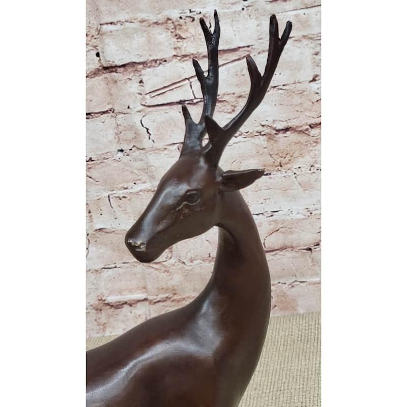 Reindeer Stag Deer Elk Caribou Bronze Metal Figurine Statue Sculpture 13.5 Inches X 12 Inches