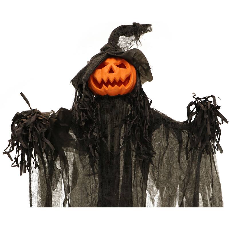 Haunted Hill Farm Life-Size Poseable Pumpkin Witch with Lights and Sound, Indoor/Covered Outdoor Halloween Decoration