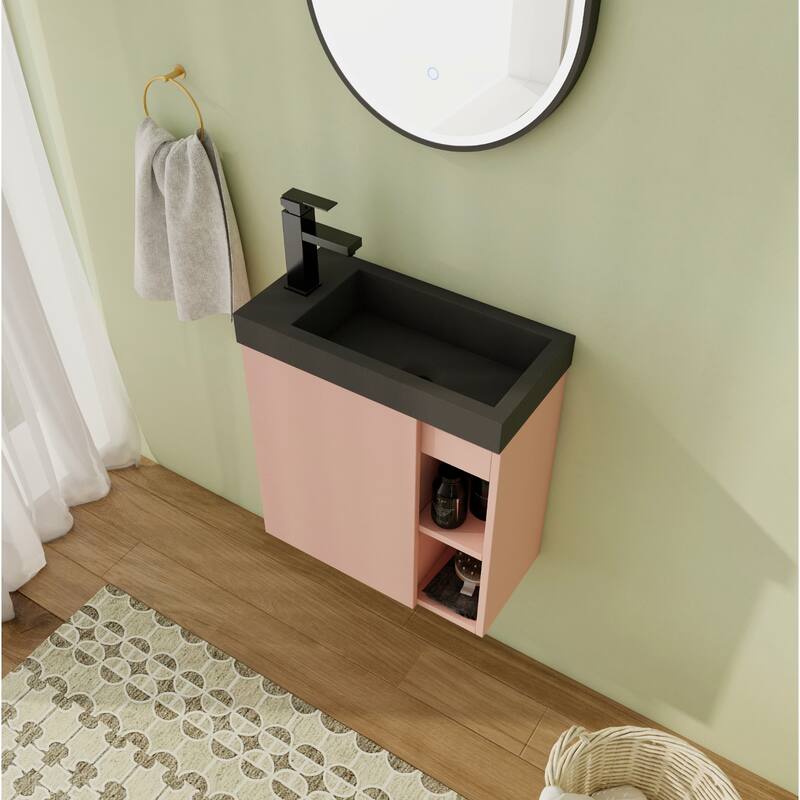 20" Floating Bathroom Vanity with Sink, Mini Wall Mounted Bathroom Vanity with Soft Close Door