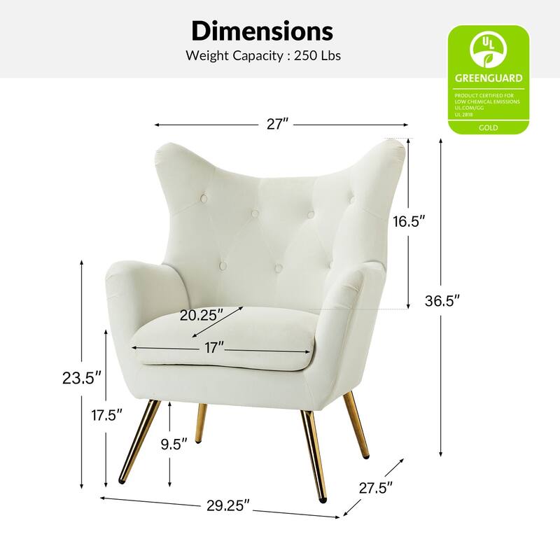 Eusebio Tufted Velvet Accent Chair with Wingback, Arms, and Metal Gold Legs for Living Room or Bedroom by HULALA HOME