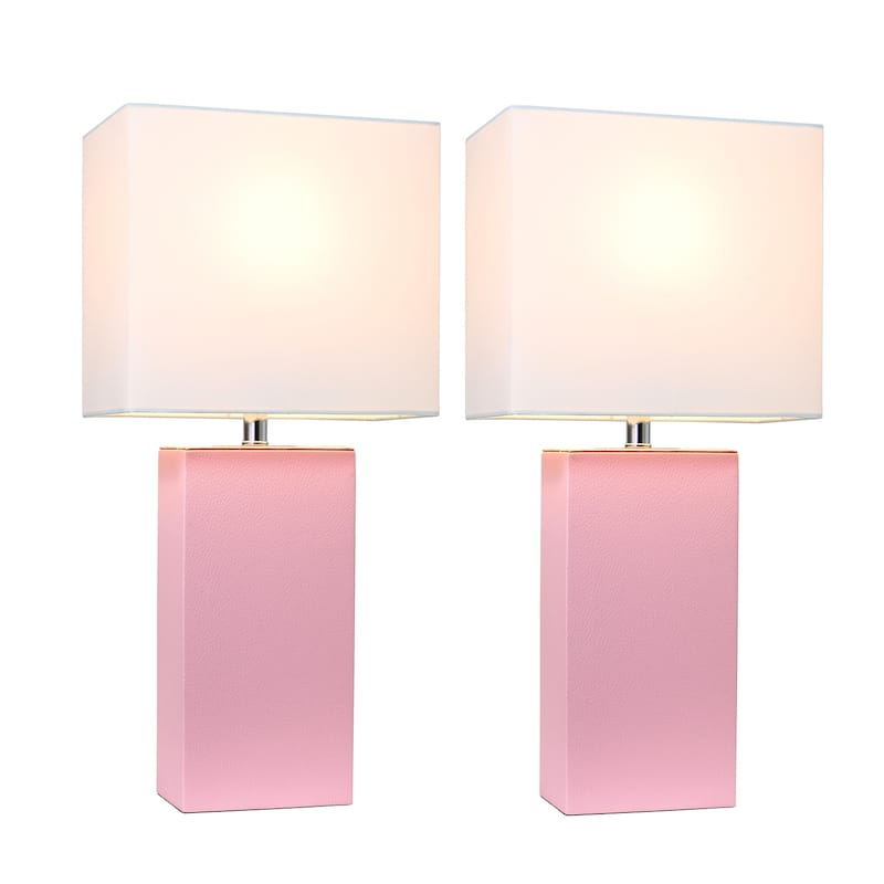 21 in. Pink Finish Table Lamp with White Shade, Sturdy Table Lamp for Living Rooms and Bedrooms, Set of 2
