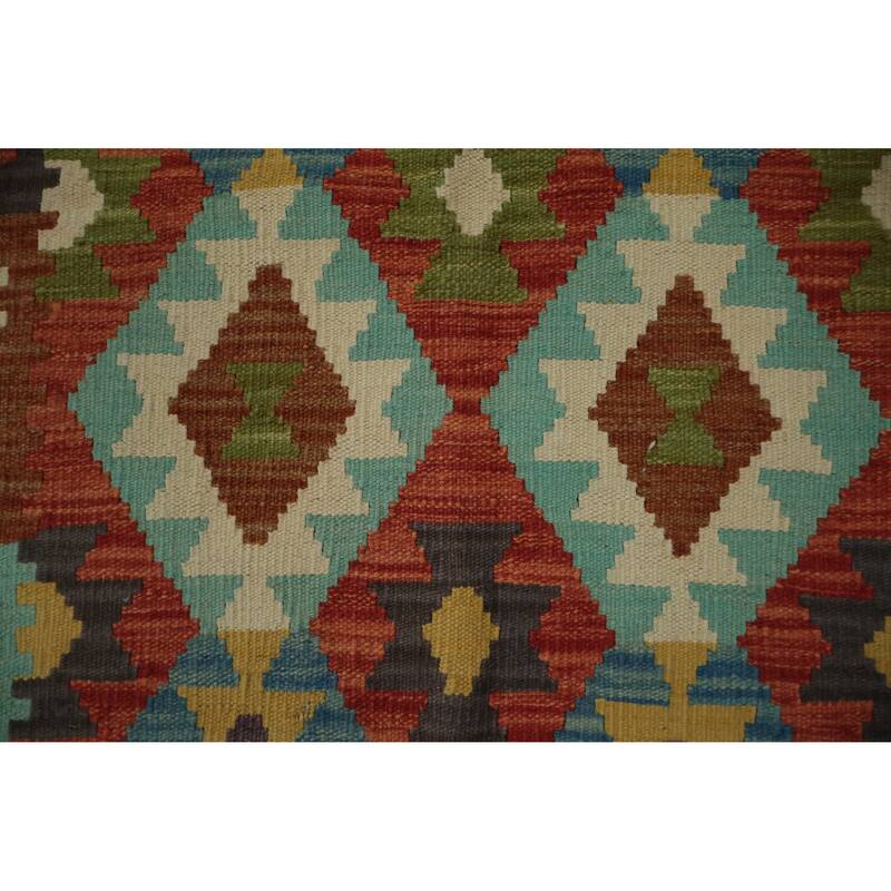 Hand Woven Oriental 100% Wool Carpet Southwestern Tribal Oranges & Rust Kilim Area Rug - 4' 10'' X 3' 5''