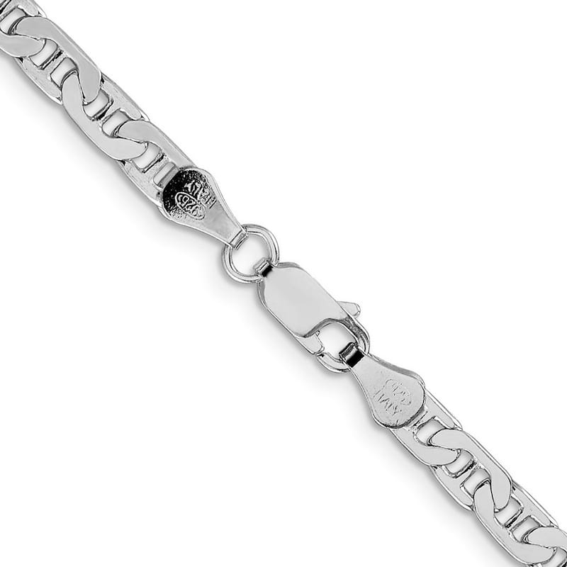 Curata 925 Sterling Silver Rhodium 4.5mm Flat Mariner Anchor Chain Necklace for Men