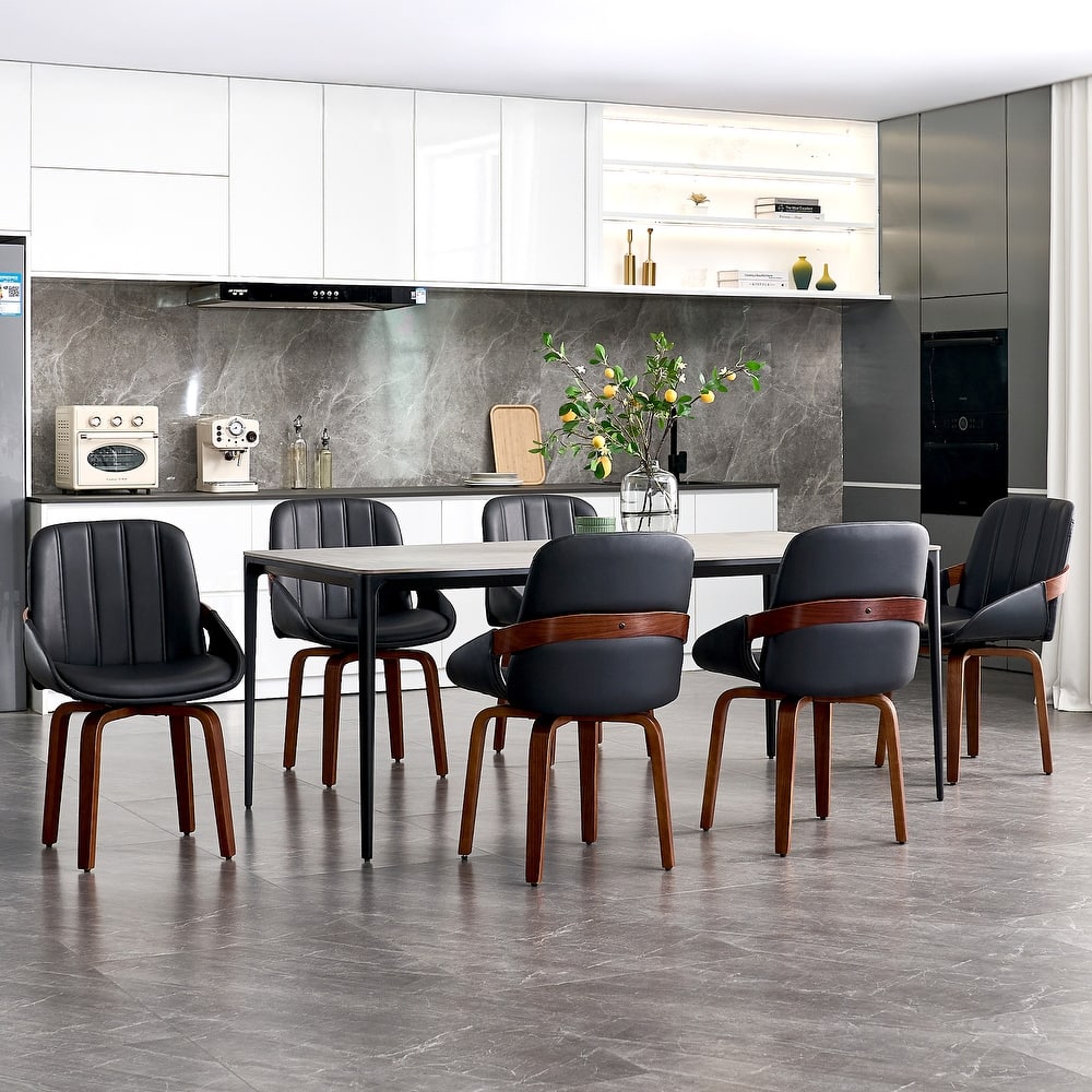 Faux Leather Upholstered Swivel Dining Chairs Bentwood Side Kitchen Chairs