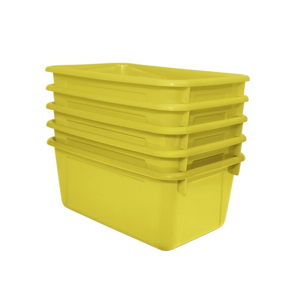 School Smart Stackable Tote Tray, 12 x 8 x 5 Inches, Yellow, Pack of 5