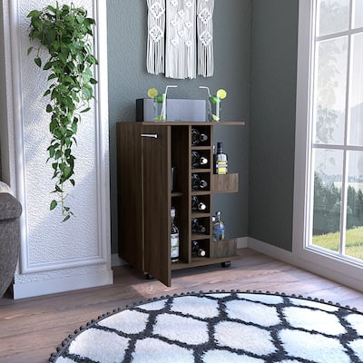 Bar Cart Wells And Four Casters With Six Wine Cubbies