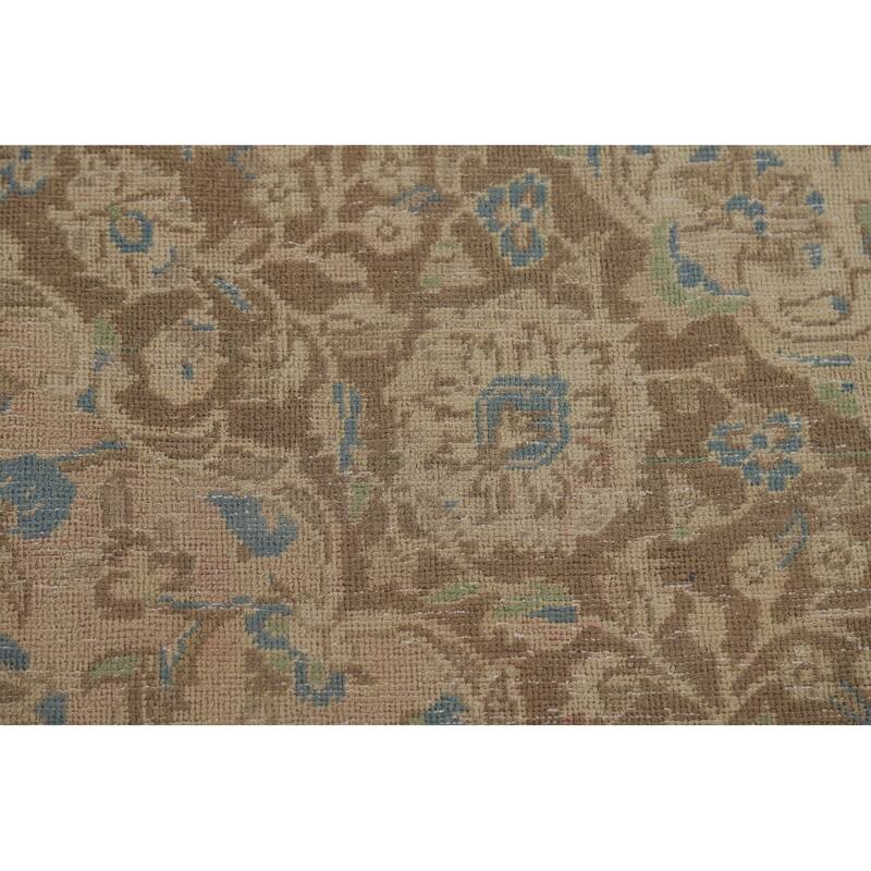 Muted Distressed Kashan Persian Antique Rug Hand-knotted Wool Carpet - 9'3" x 13'4"