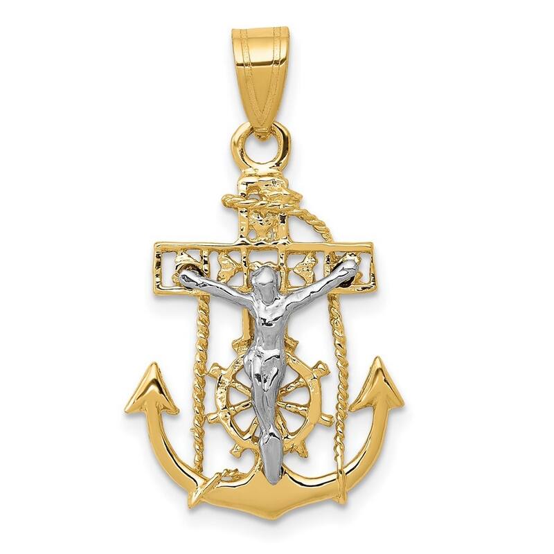 Curata 14k Two-tone Gold 18" 19x17mm Mariners Cross Necklace - Yellow