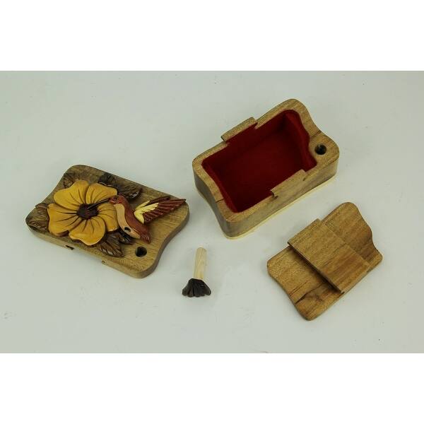 Hand Crafted Wood Hummingbird Puzzle Trinket Box - 2.25 X 5.75 X 3.5 ...