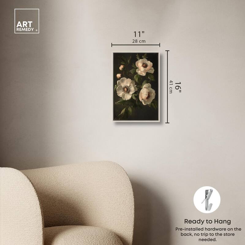 White Peonies in Dark I Canvas by Art Remedy