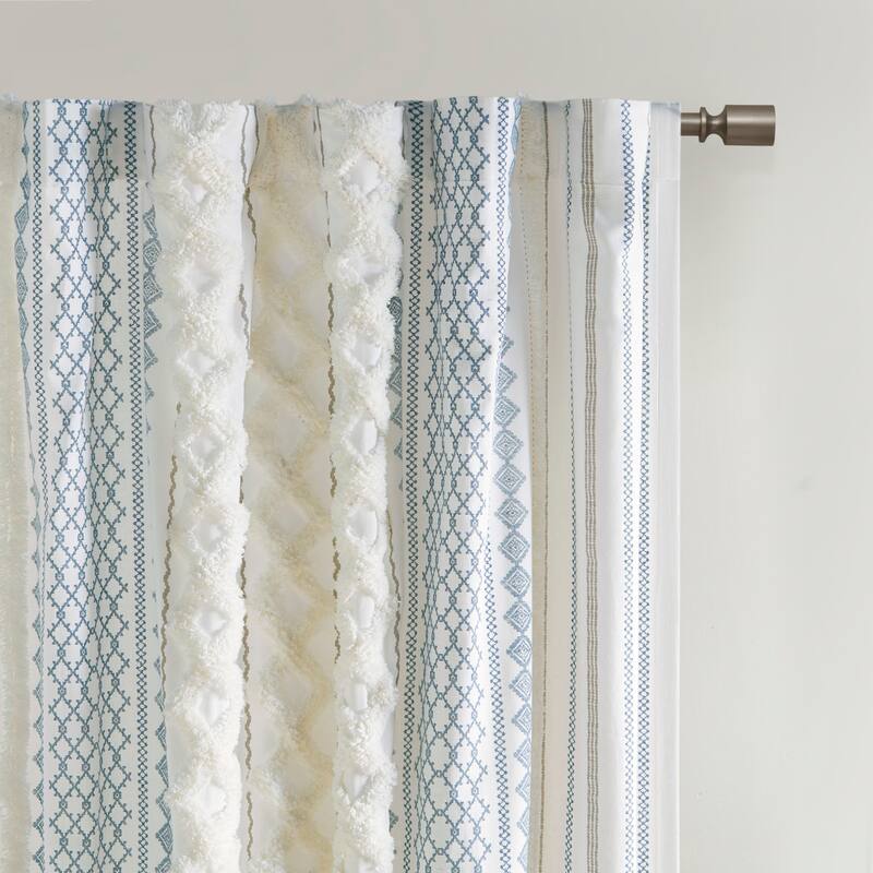 1PC Cotton Printed Curtain Panel with Chenille Stripe and Lining