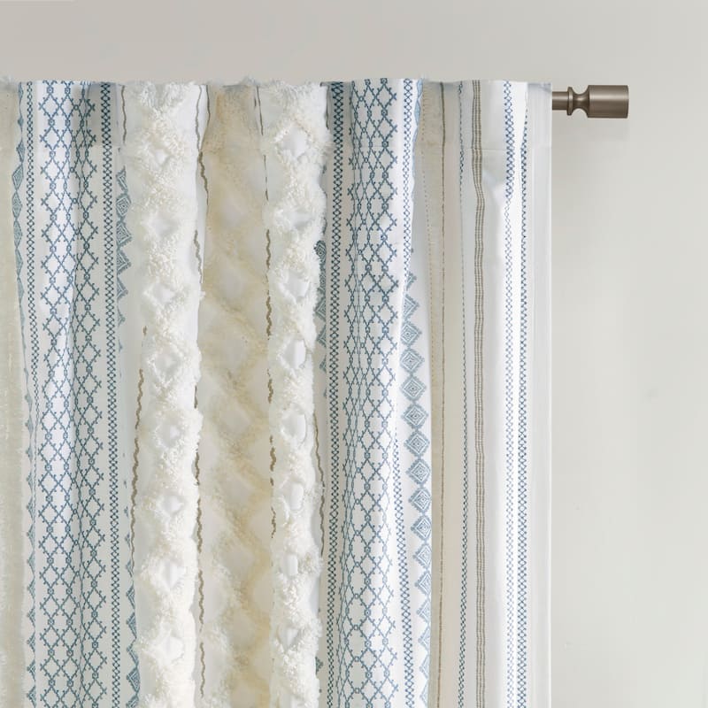 INK+IVY Imani Cotton Printed Single Curtain Panel with Chenille Stripe and Lining
