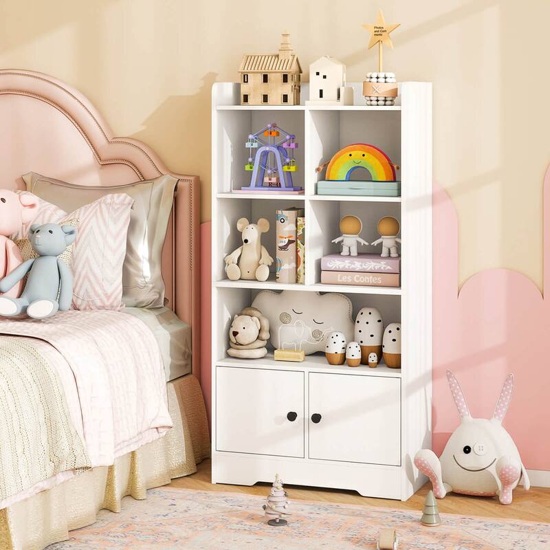 Costway Freestanding Bookshelf with Doors 2 Storage Cabinets and 5 - See Details