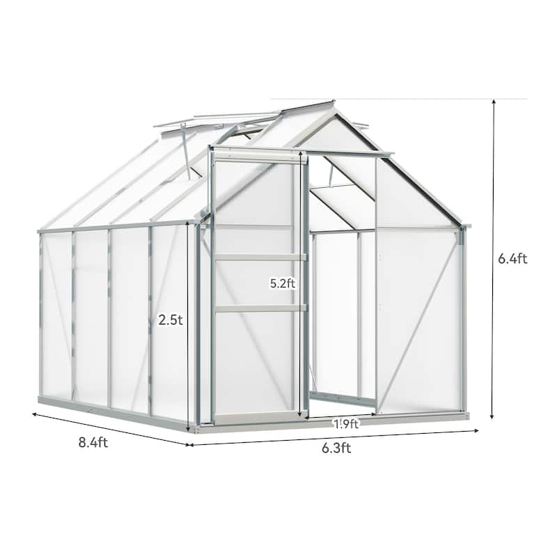 Moasis 6'W X 4/6/8/10/12/16'D Dual-wall PC Walk-in Hobby Greenhouse with Aluminum Frame