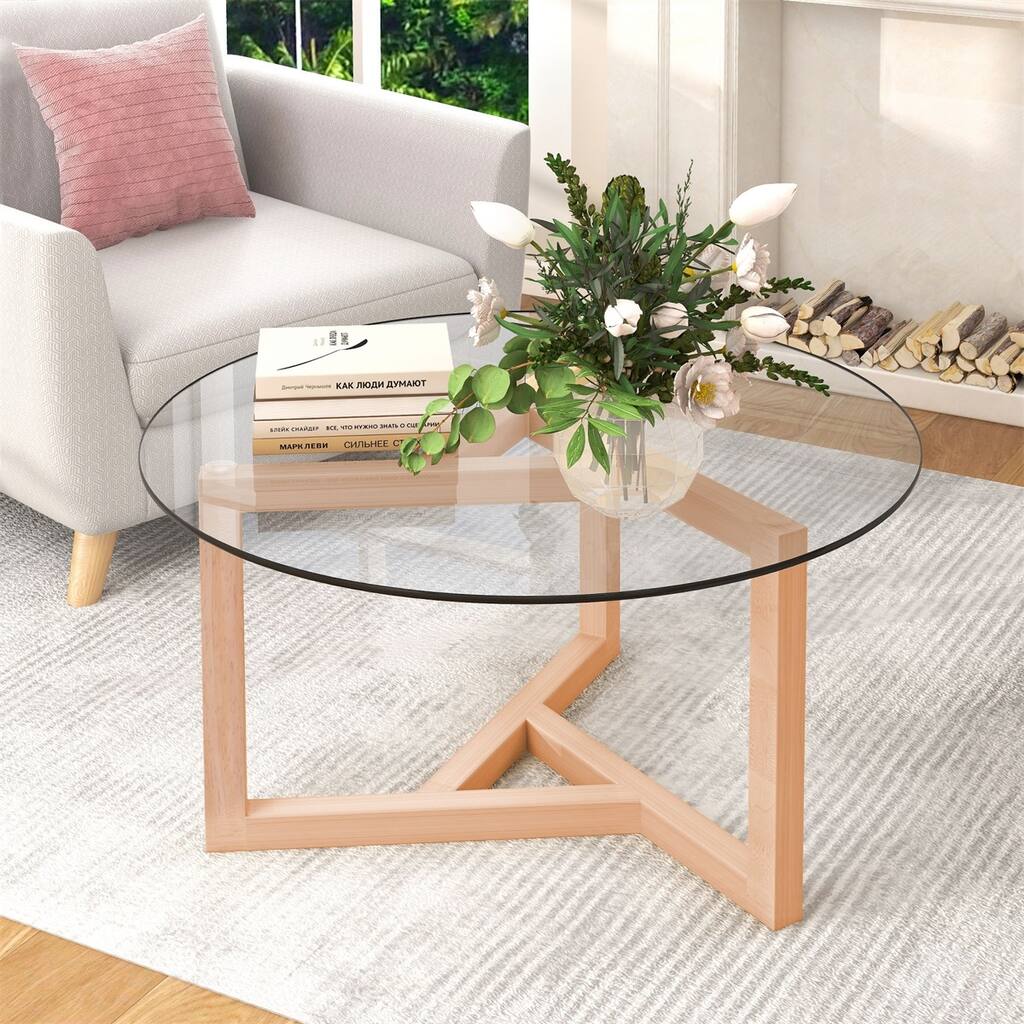 Merax Modern Round Coffee Table with Tempered Glass Top - Overstock ...