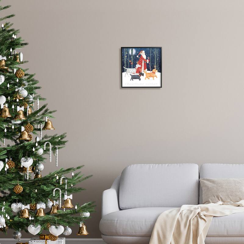 Stupell Cheery Christmas Night Santa & Dogs Snowy Scenery Framed Wall Art - Multi-Color