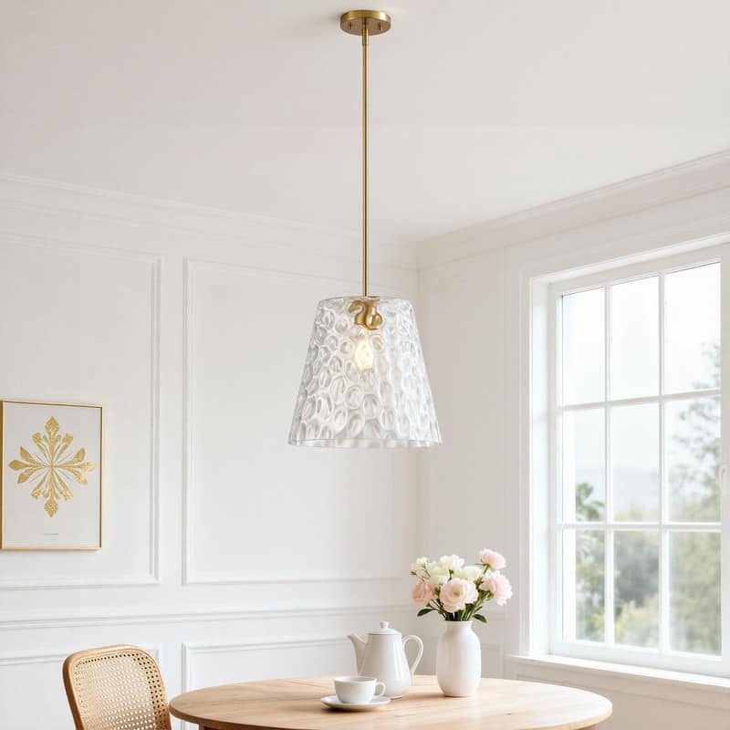 KAWOTI Adjustable Pendant Light with Hammered Glass Shade - W14"*H13.5"(MaxH21.5"~ 45.5")