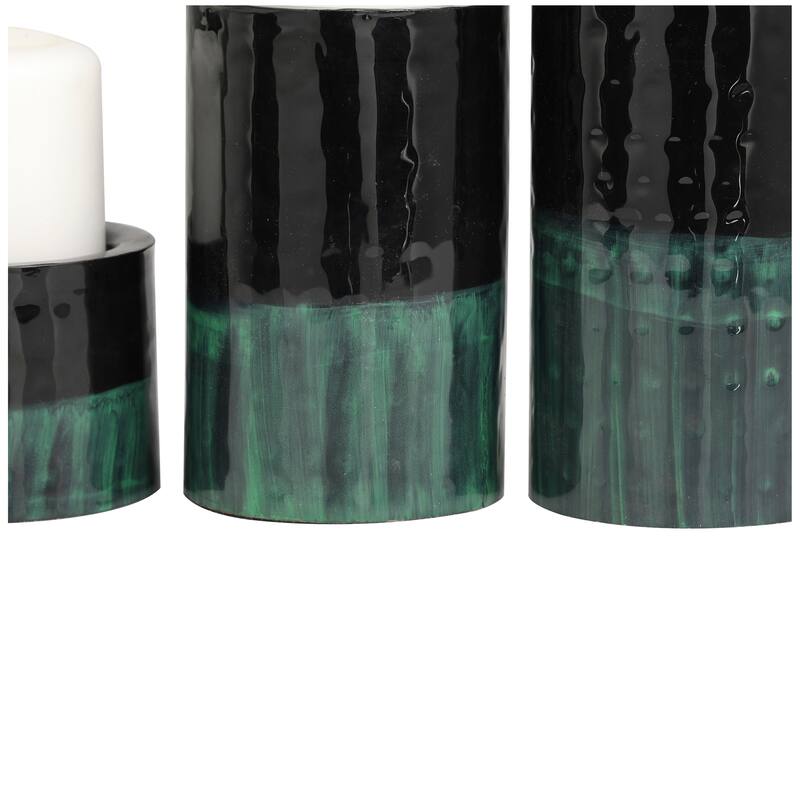 Black or Green Metal Colorblock Candle Holder with Paint Streak Designs (Set of 3)