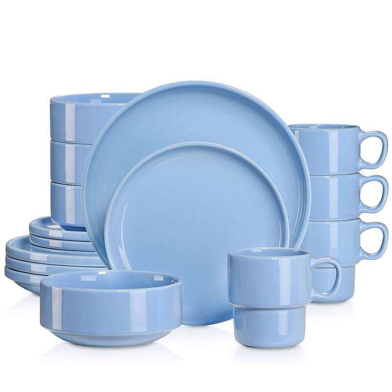 LOVECASA 16-Piece Round Dinnerware Set Stackable, Service for 4