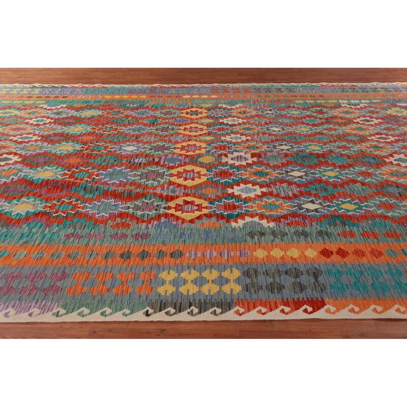 Geometric Kilim Oriental Large Rug Hand-Woven Bedroom Wool Carpet - 10'3"x 16'2"