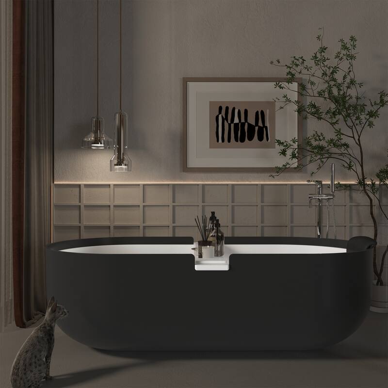 CASAINC Resin Stone Solid Surface Soaking Stand Alone Bathtub Freestanding Bathtub in Matte White