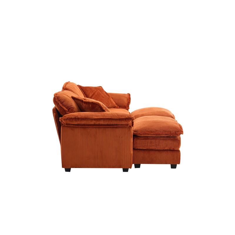 Corduroy Sleeper Sectional Sofa, Loveseat & Ottomans Chaise Lounge Set