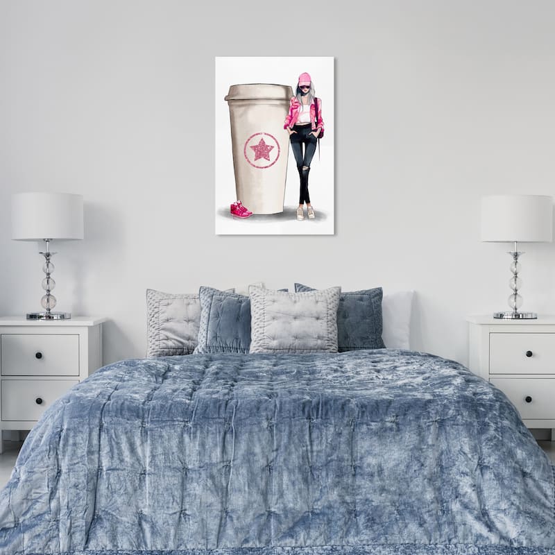 Wynwood Studio Canvas Drinks and Spirits Cafe Girl Pink Pink and Metallic Pink Glam Wall Art Canvas Print - 24 x 36