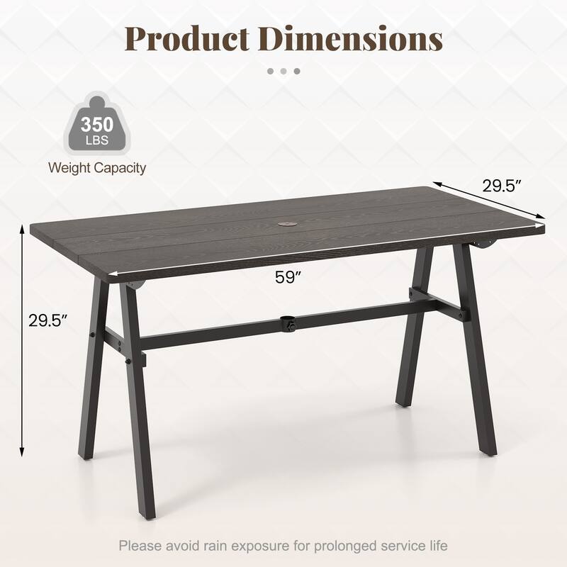 Gymax 59'' x 29.5'' Rectangle Rustproof Patio Dining Table w/ 1.93''