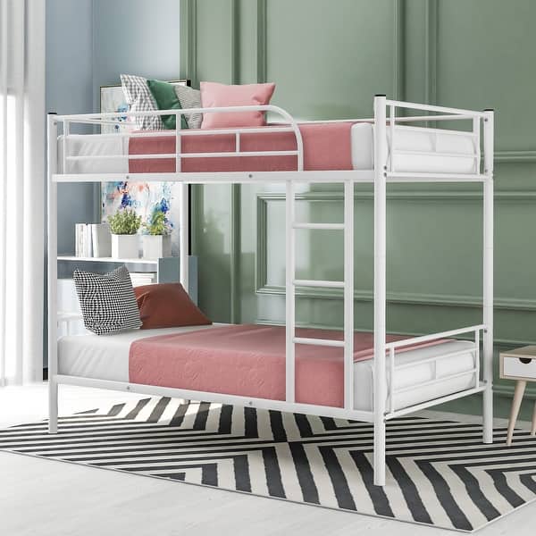 slide 2 of 18, Contemporary Twin over Twin Metal Bunk Bed with Solid Stability, Save Space or Split Into 2 Beds, Crafted for Safety, White White