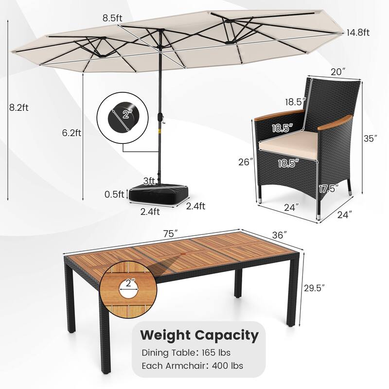 Gymax Set Of 11 Patio Dining Set w/ 15ft Double-Sided Patio Umbrella