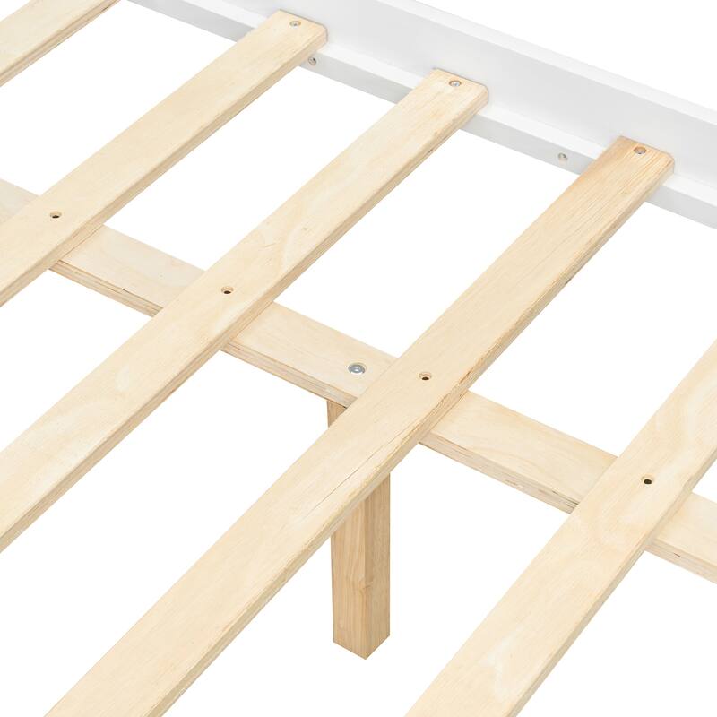 Creativity House Bed Full Size Frame with 2 Wood Drawers for Boys Girls, Wood Platform Bed with Roof No Box Spring Needed