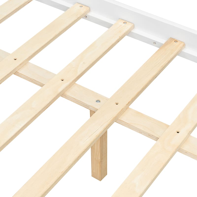 Full Size Wooden House Bed with Drawers, White