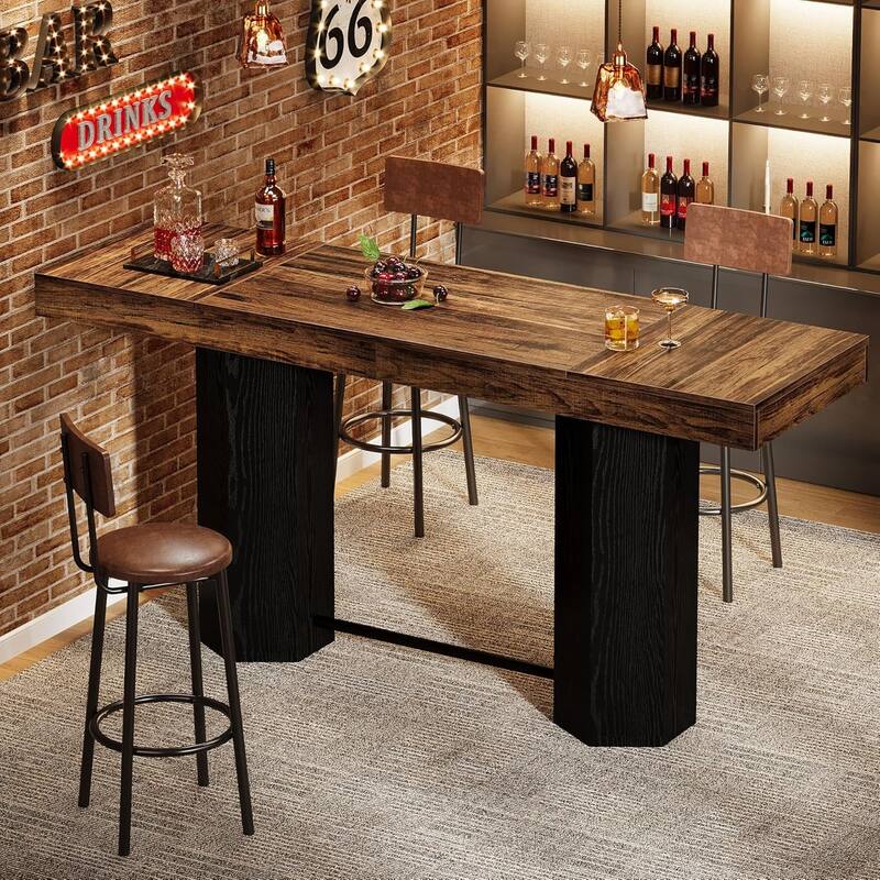 Industrial Bar Table, 70.9" Long Counter Height Pub Table with Sturdy Base