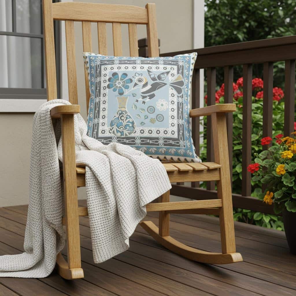 HomeRoots 18" x 18" Blue and White Peacock Blown Seam Floral Indoor Outdoor Throw Pillow - 18.00' X '5.00' X '18.00