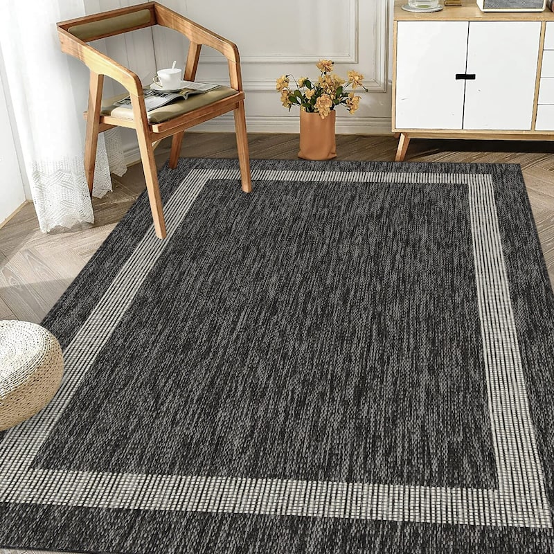 Indoor/Outdoor Area Rug/ Runner/ Doormat- Natural & Black & Red & Taupe Color -Machine Washable, Weather and UV Resistant-Azelia