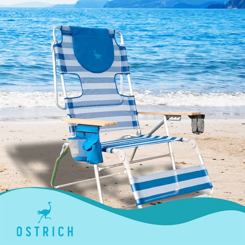 Ostrich Altitude 3N1 High Back Outdoor Beach Lounge Chair with Footrest, Stripe - N/A