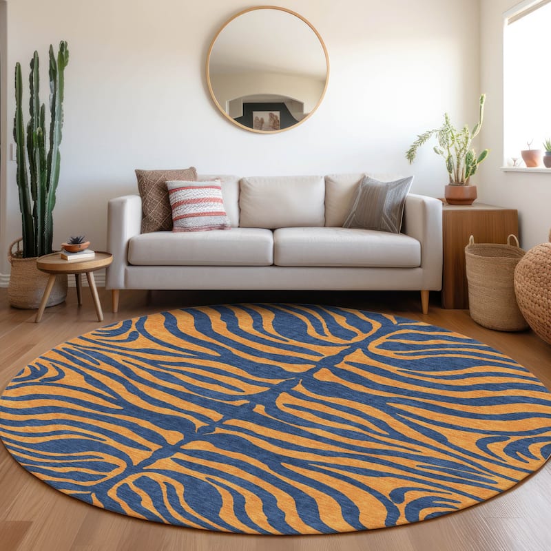 Machine Washable Indoor/ Outdoor Modern Animal Print Chantille Rug - Navy - 8' x 8'