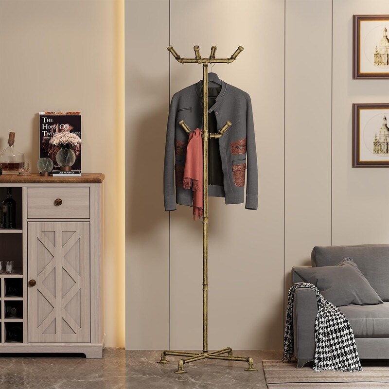 Industrial Coat Rack Metal Pipe Coat Rack Stand Freestanding with 6 Hooks Heavy Duty Coat Tree Sturdy Coat Racks On Sale Bed Bath Beyond 40422159