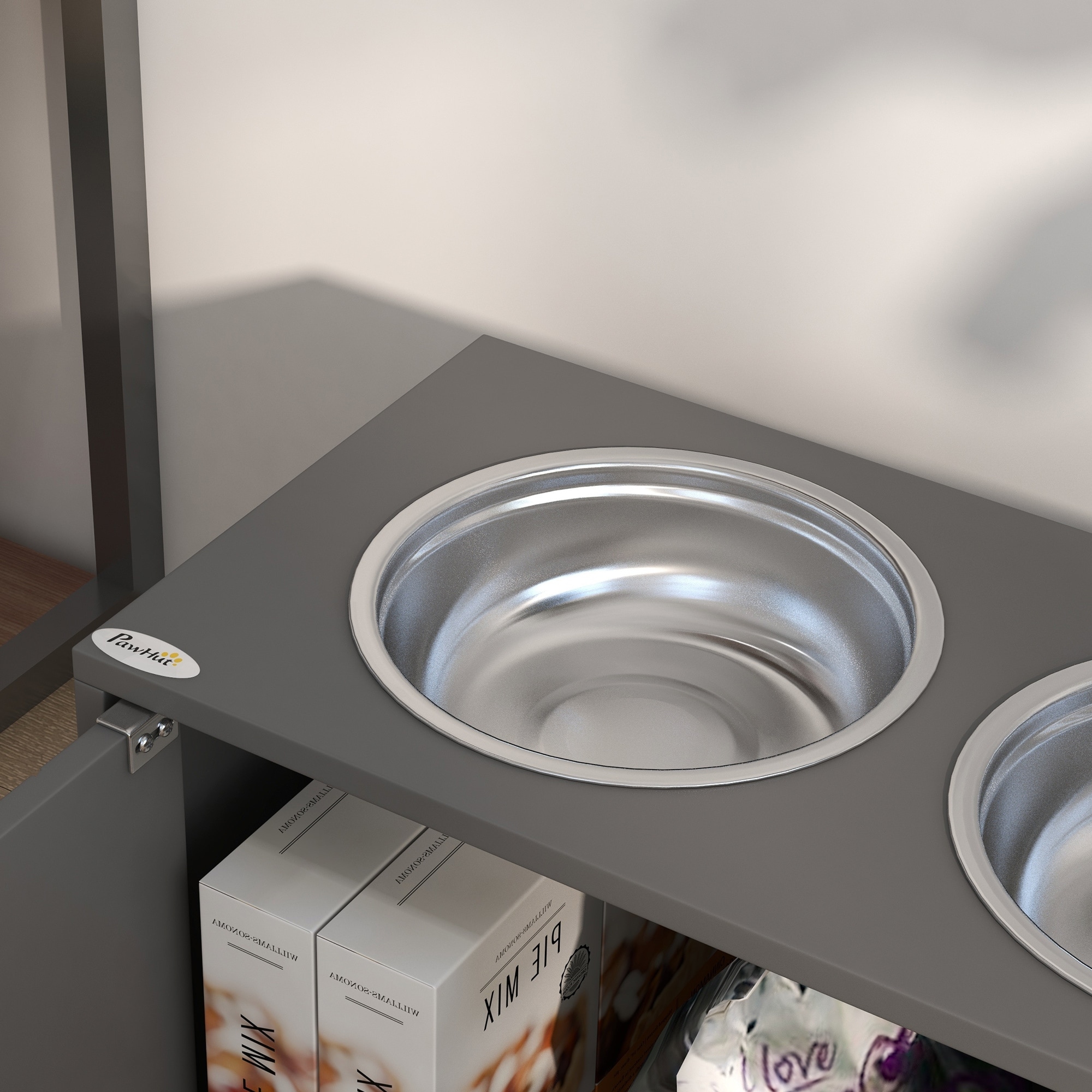 Large Elevated Dog Bowls with Storage Cabinet 44L Capacity Raised Dog Bowl Stand Pet Food Bowl Dog Feeding Station Gray Grey