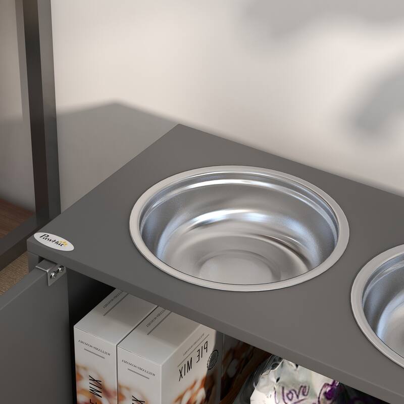 PawHut Large Elevated Dog Bowls with Storage Cabinet Containing Large 44L Capacity, Raised Dog Bowl Stand