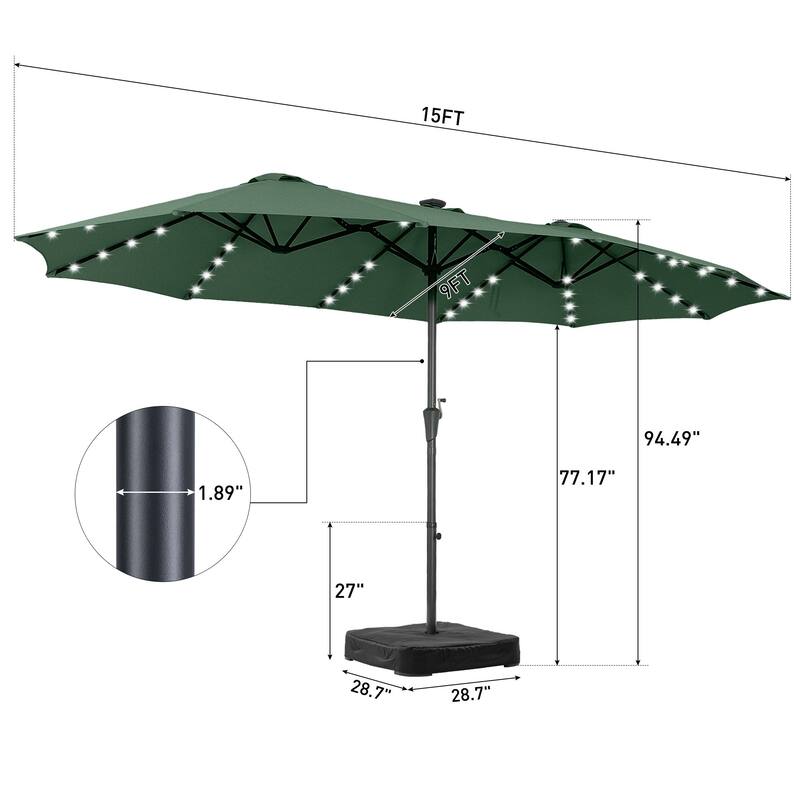 15ft Patio Umbrella Outdoor Market Umbrella with Base and LED Lights