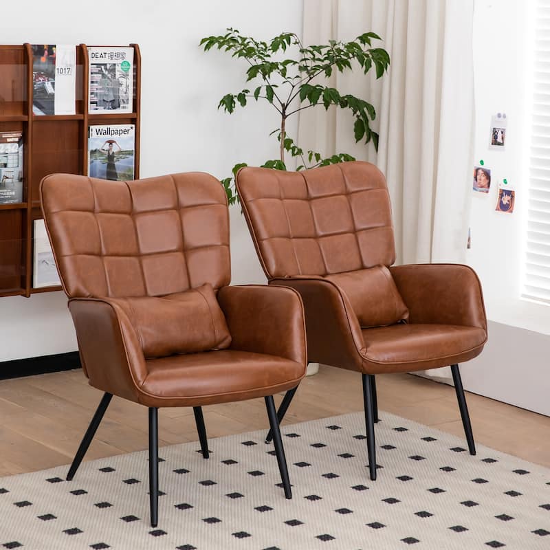 Modern 27.4" High Back Upholstered Arm Chair with Metal Legs and Soft Padded