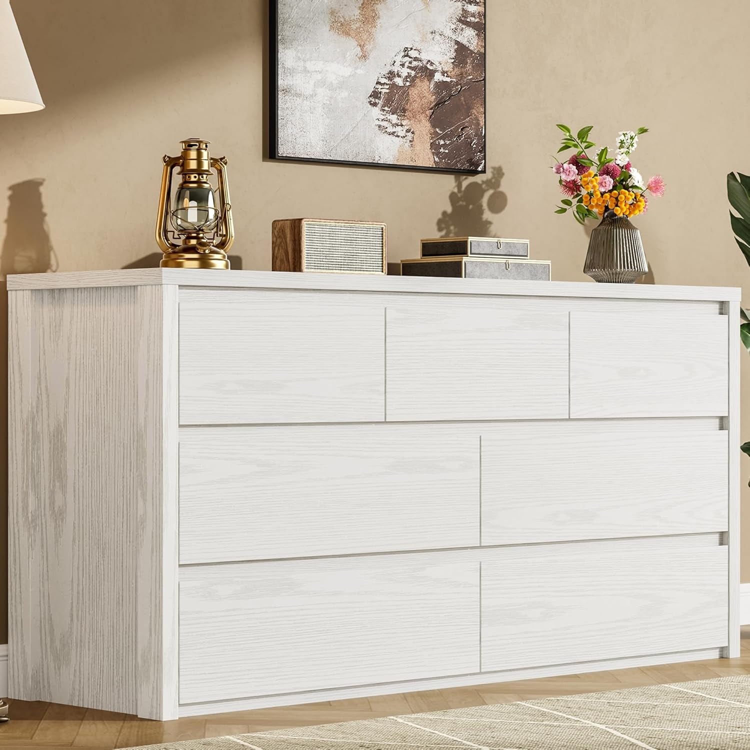 7 Drawer Dresser for Bedroom, Wide Modern Wooden Chest of Drawers, Storage Organizer for Living Room or Hallway