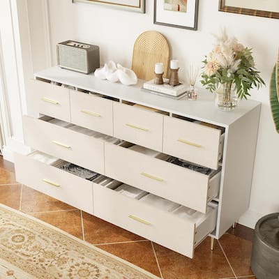 Modern Dresser for Bedroom, Fabric Pattern Chest of Drawer with Gold Metal Handles and Legs