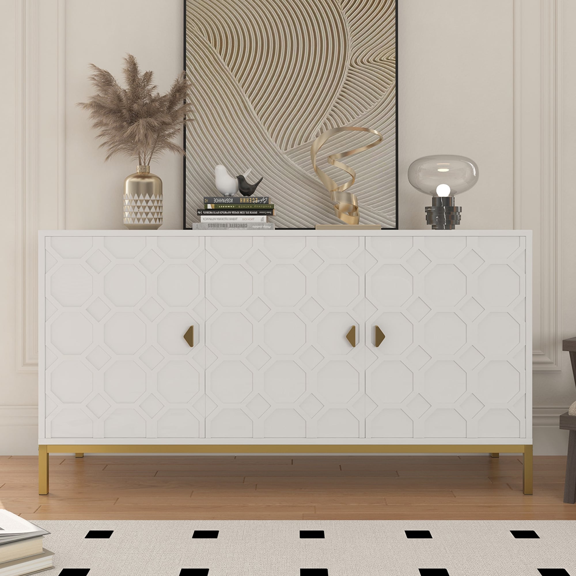 Clihome 3 Door Glossy Media Storage Sideboard Accent Cabinet