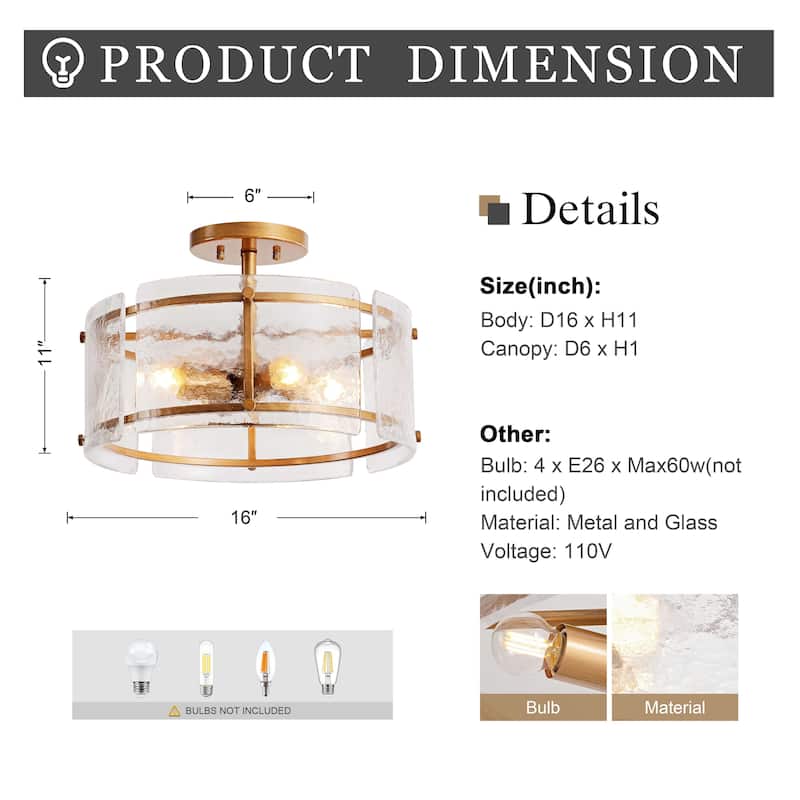 Laia 4-Light Water Textured Glass Drum Flush Mount