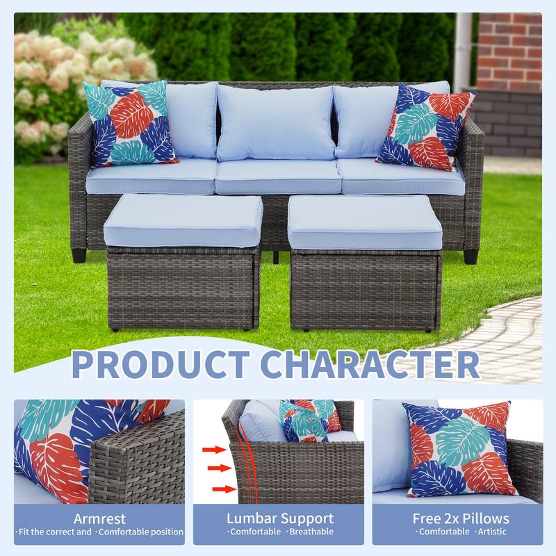 3-Piece Outdoor Furniture Set All-Weather Wicker Patio Sofa with Cushions for Conversations
