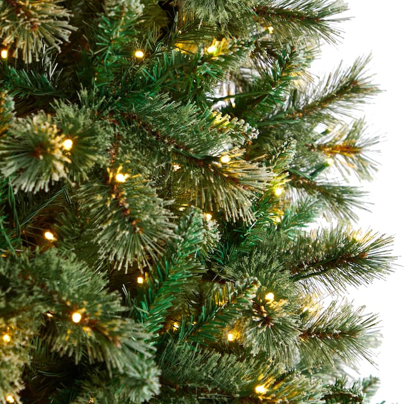 10’ Pre-Lit Wisconsin Slim Frosted Tip Pine Artificial Christmas Tree, Warm Clear LED Lights - over-10-feet